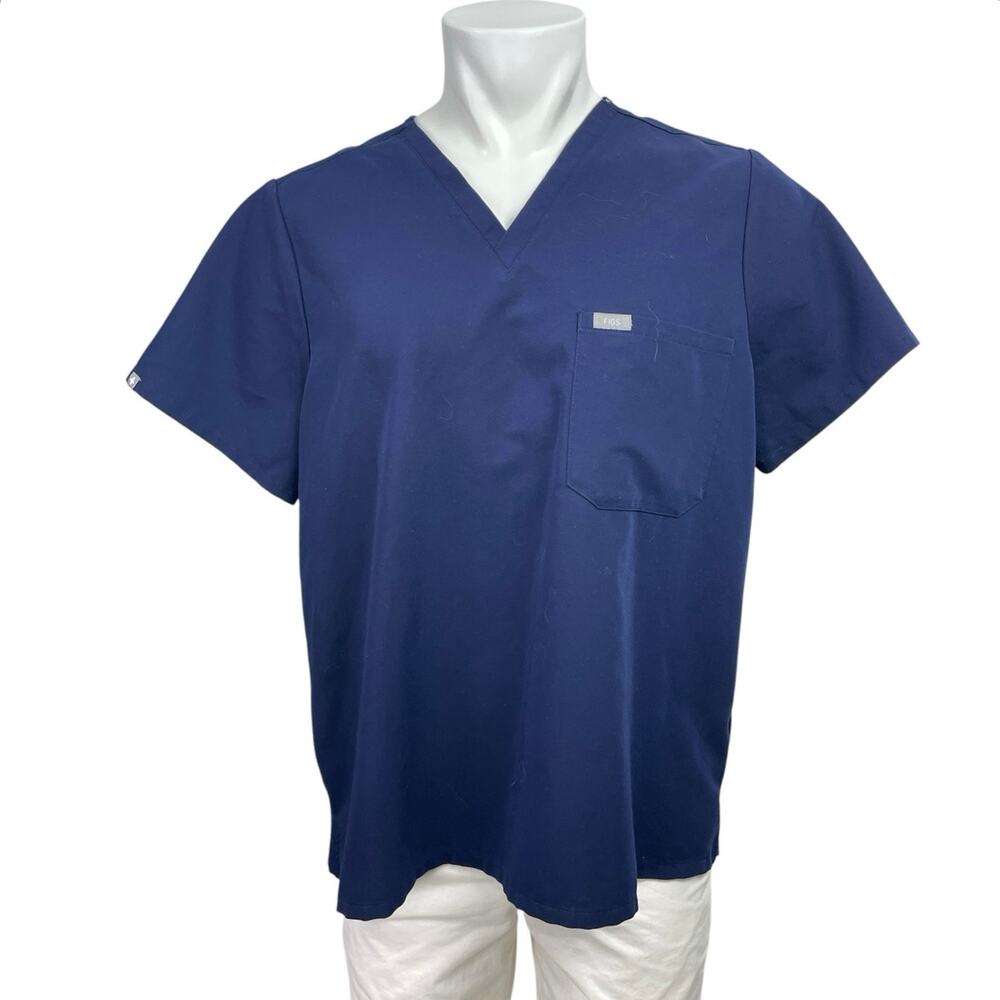 Figs Men's Navy Blue Short Sleeve V Neck Pocket Medical Nurse Scrub Top Size XL